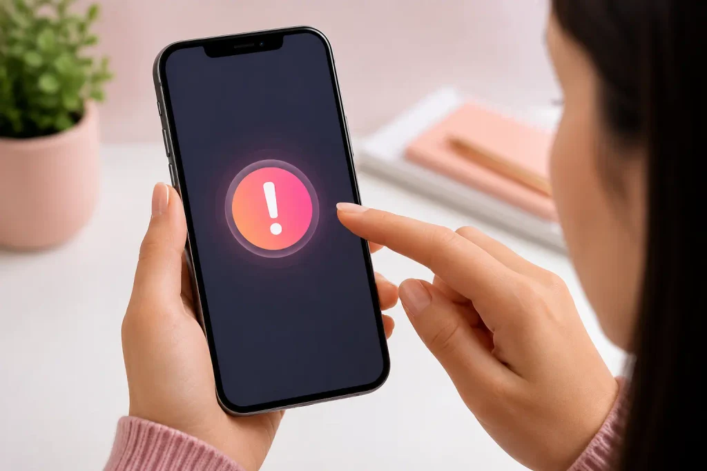 Person troubleshooting a Meitu app issue on a smartphone.